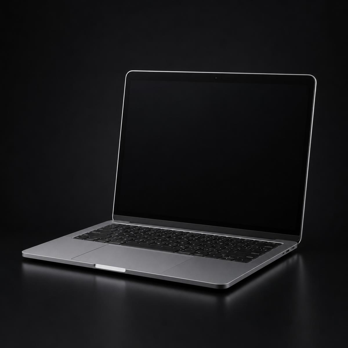 MacBook prateado em fundo escuro